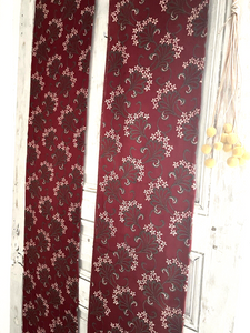 Pair antique French FLORAL JACQUARD CURTAINS cramoisi RED c1900