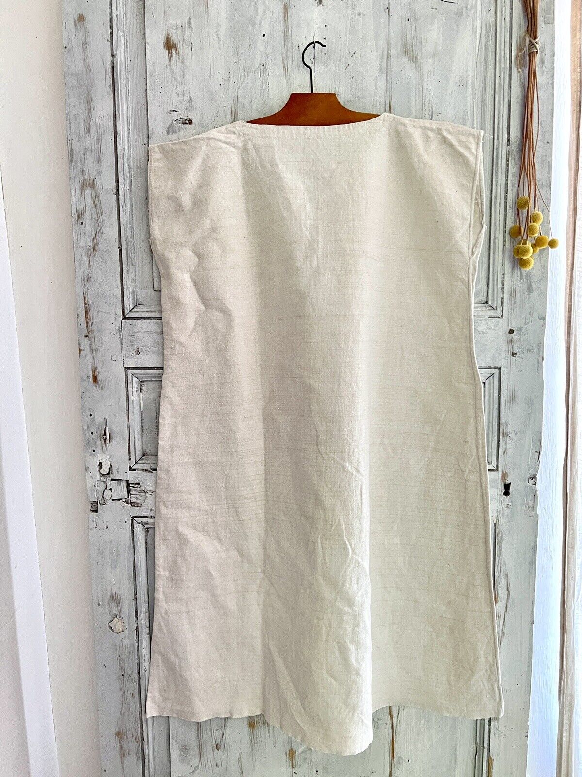 PRIMITIVE French heavy ECRU LINEN nightshirt MD mono CUT c1850