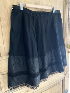 Antique French woman SKIRT petticoat JUPON SILK satin LACE ENTRE DEUX c1900