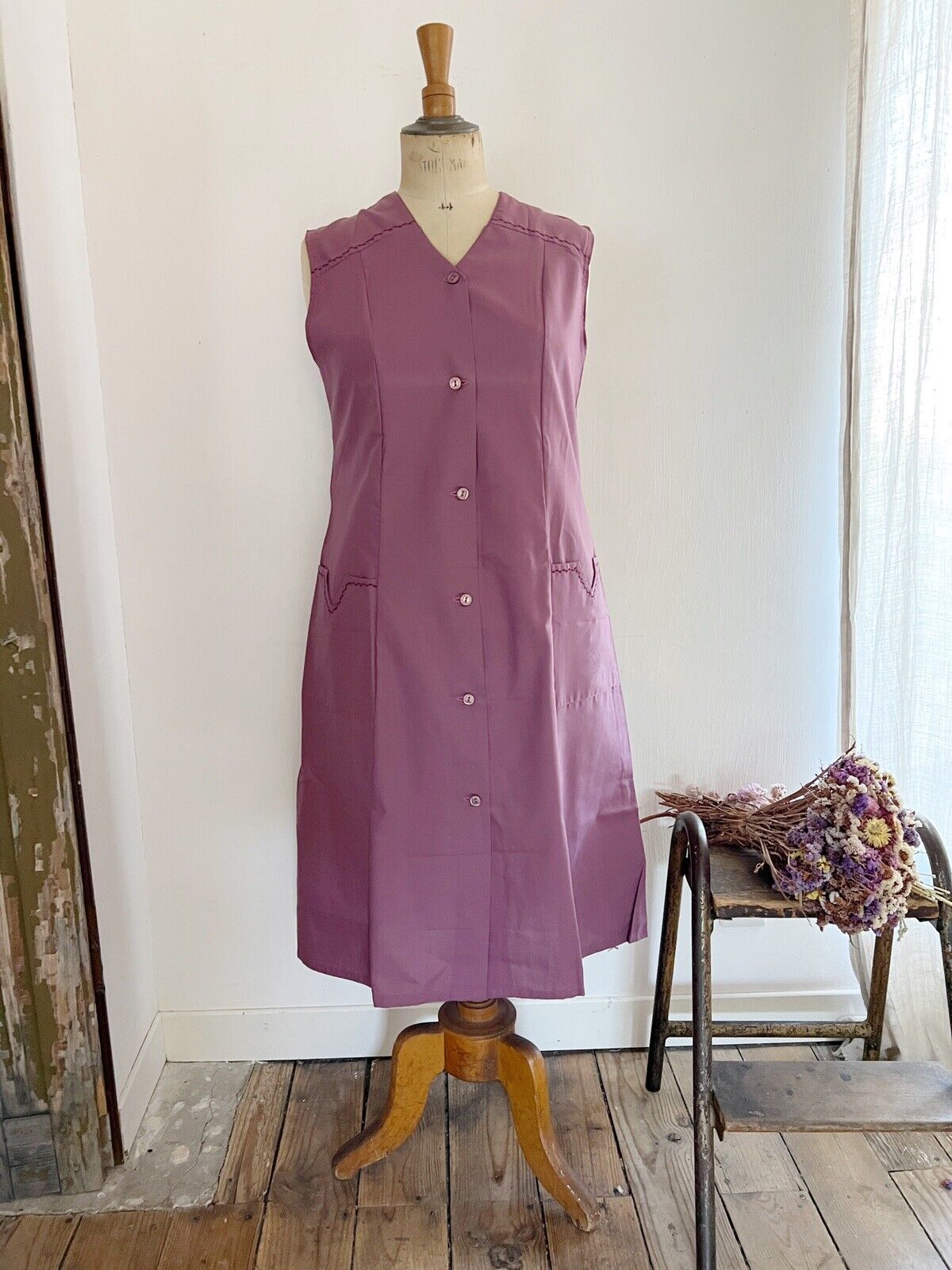 Vintage French PALE PURPLE rustic WORK WEAR APRON Provence c 1950