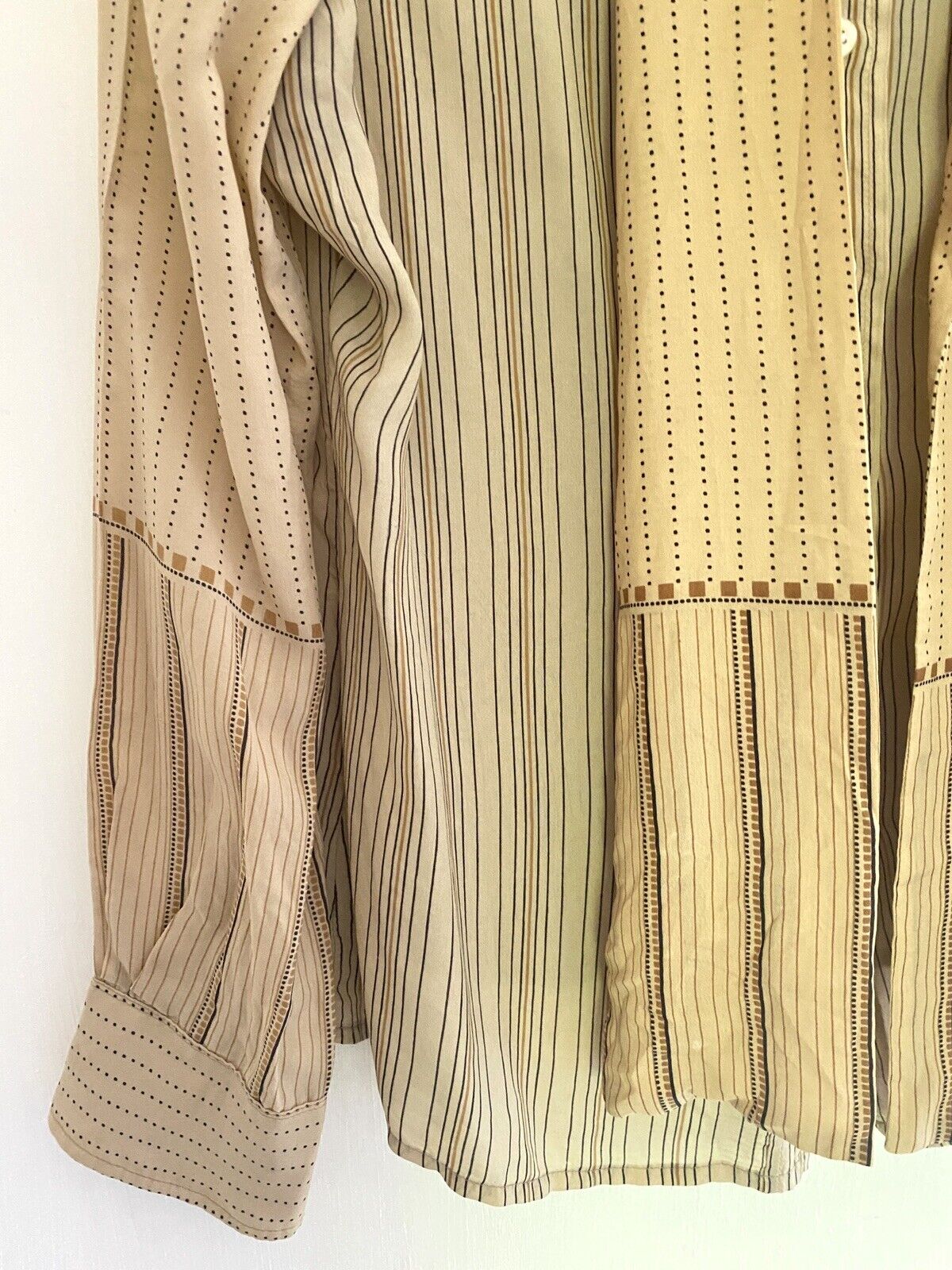 Vintage French woman LAVALLIERE BLOUSE BEIGE acetate STRIPES c1970