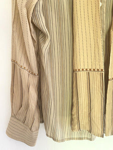 Vintage French woman LAVALLIERE BLOUSE BEIGE acetate STRIPES c1970