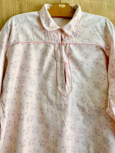 Vintage LONG NIGHTSHIRT faded pink floral FLANNEL COTTON c1930