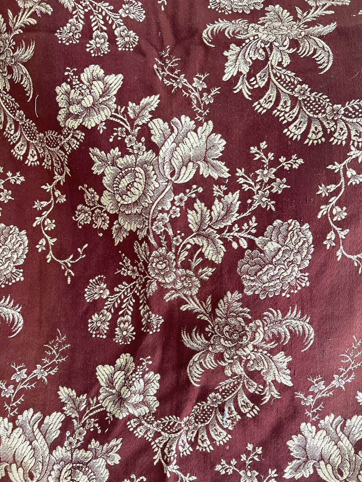 PAIR antique French FLORAL DAMASK RED GOLD cotton panels ROSES c1880