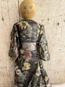 Art Deco French 3 PROMOTIONAL wood Japanese DOLLS silk traditionnal outfit c1930