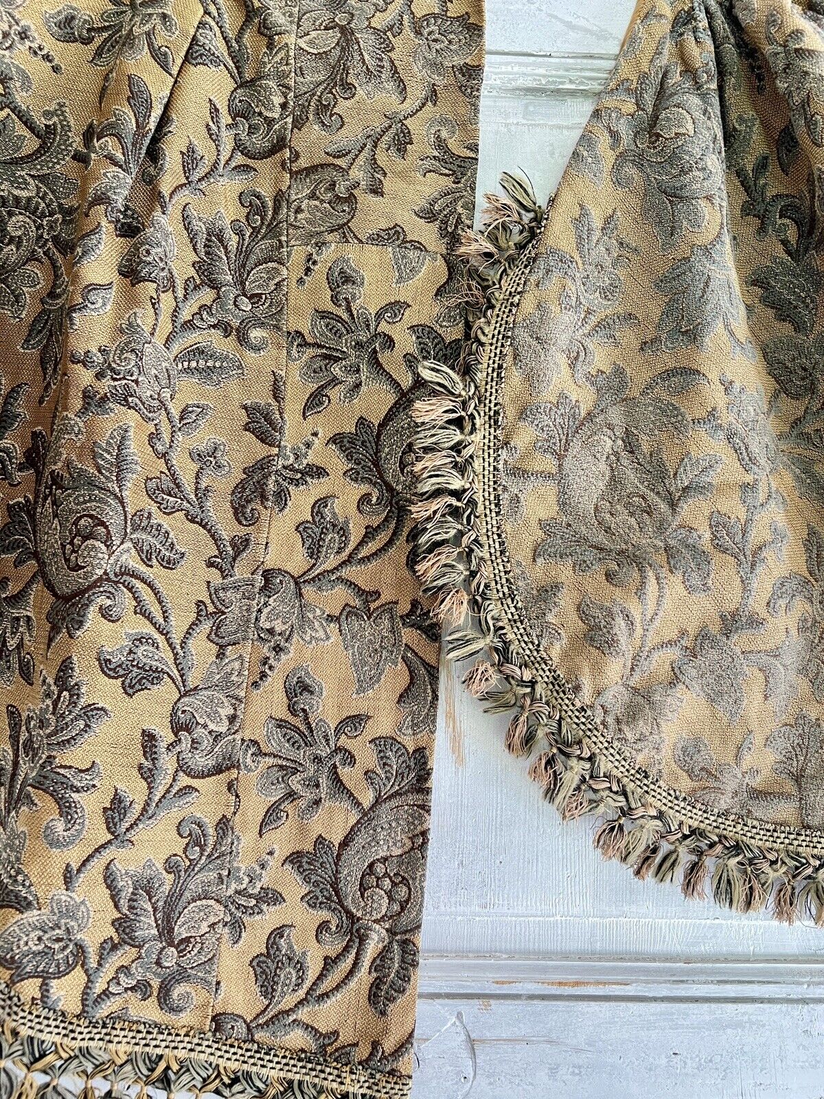 2 Empire French GOLD jacquard PELMET FRINGES c1870