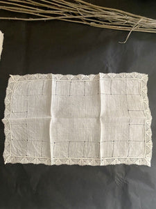 Set 6 antique French woman LINON embroidered HANDKERCHIEF LACE c1930