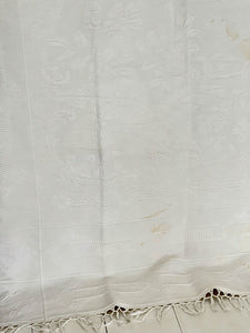 Antique LARGE French BRIDE PIQUE DE PROVENCE bed COVERLET LACE TRIM c1930