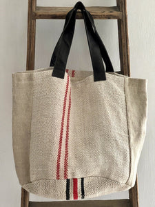 Vintage HEAVY homespun GRAIN SACK linen TOTEBAG