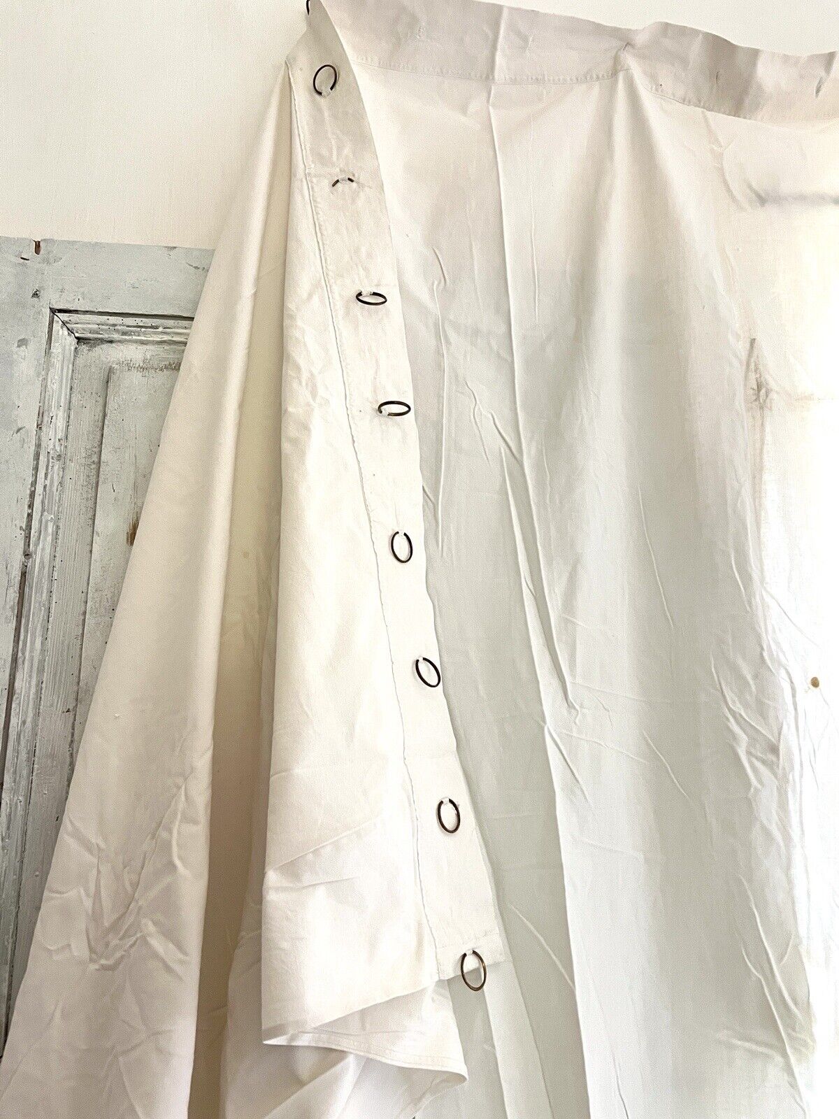 Rare antique French LARGE CONVENT linen cotton curtain c1900