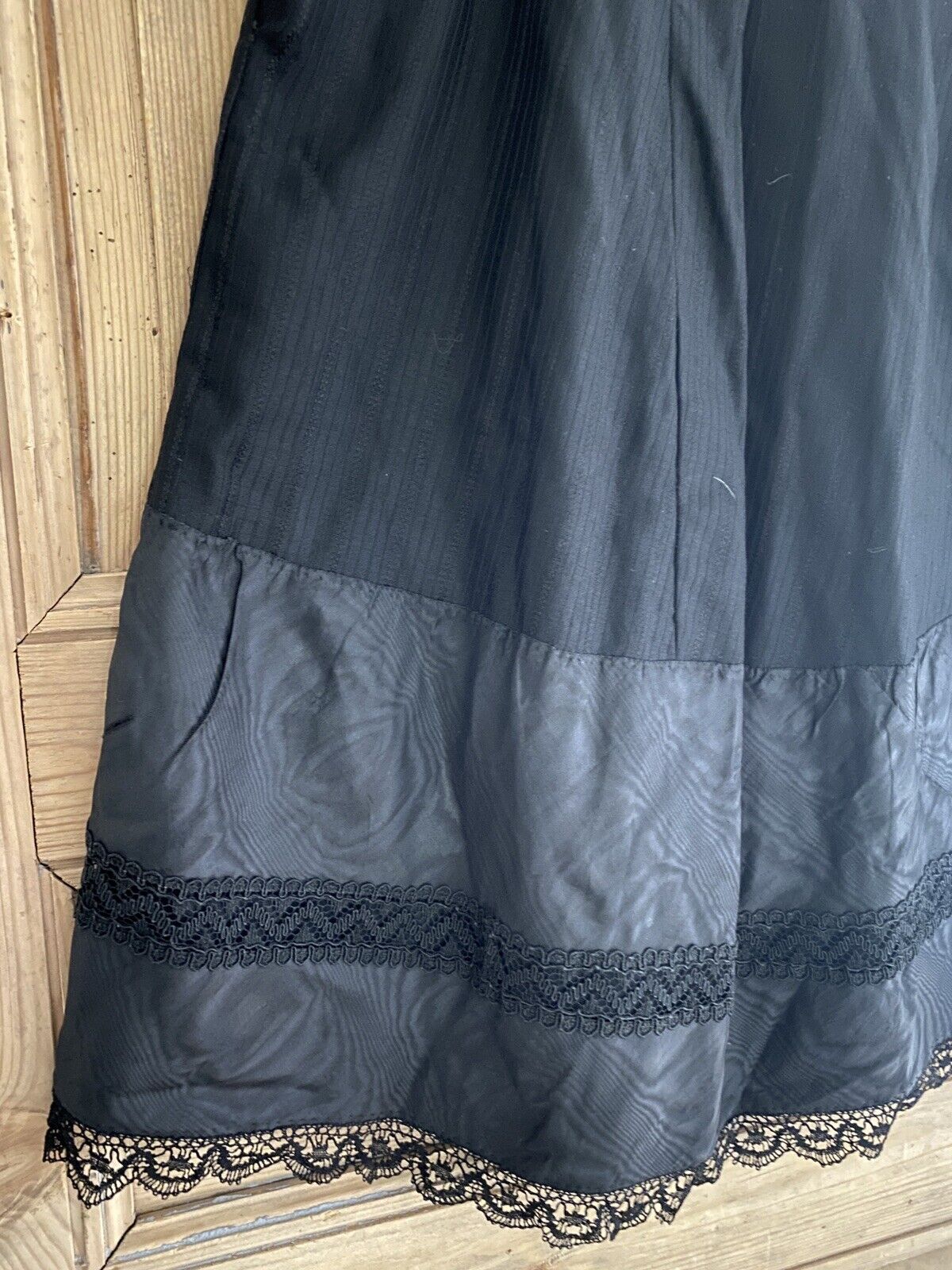 Antique French woman SKIRT petticoat JUPON SILK satin LACE ENTRE DEUX c1900