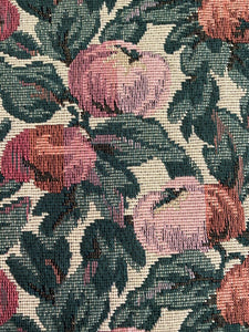 Vintage French HEAVY BOTANIC cotton fabric APPLE panel UPHOLSTERY c1950