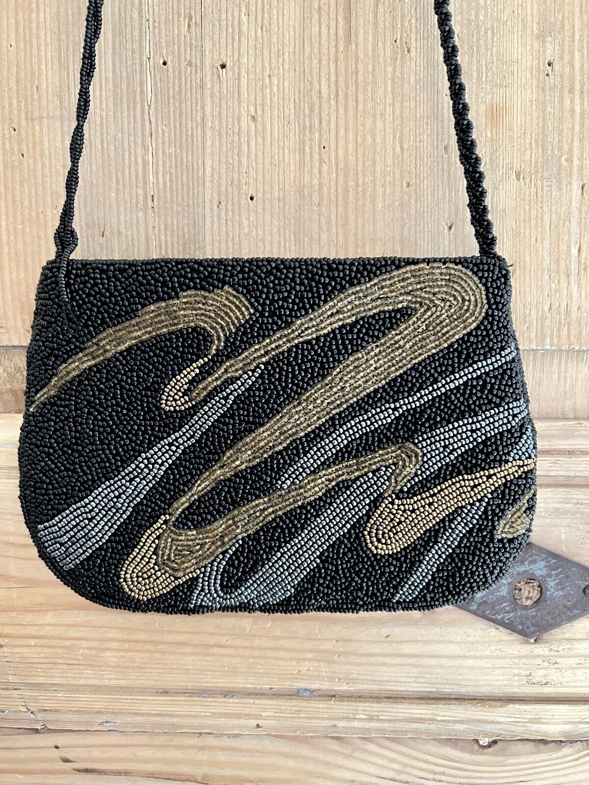 Art Deco French EMBROIDERED BEADED PEARL BAG MINAUDIÈRE c1930