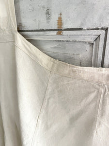 Antique French EMBROIDERED heavy linen cotton NATURAL WORK WEAR APRON c1920