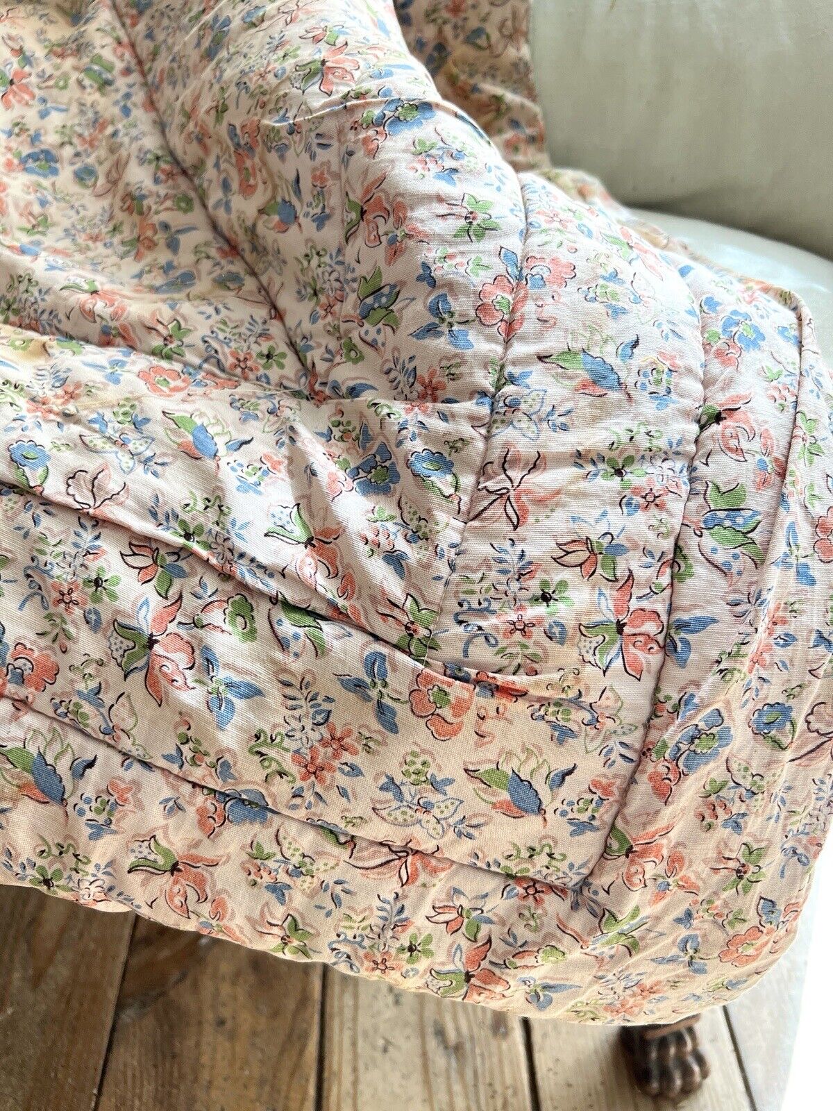 Antique French floral QUILT piqué de Marseille pale PINK decor c1850