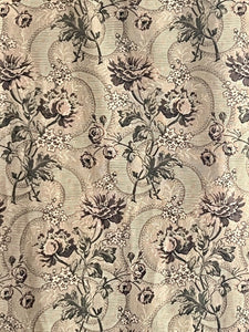 Antique French long woven DAMASK cotton FLORAL GREY green CURTAIN c1910