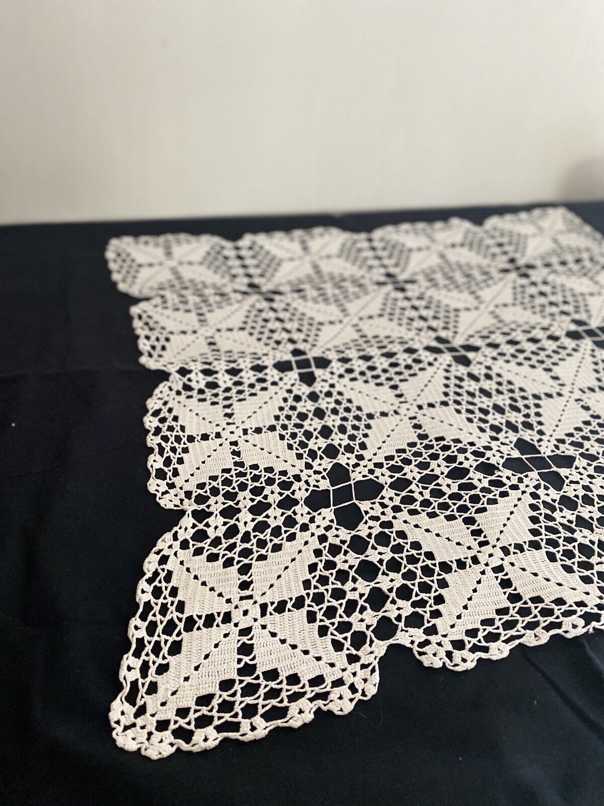 Large vintage French filet lace DOILY cotton napperon net c1930