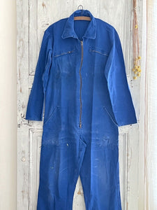 Vintage French large WORK WEAR overalls INDIGO blue cotton ZIP c1950