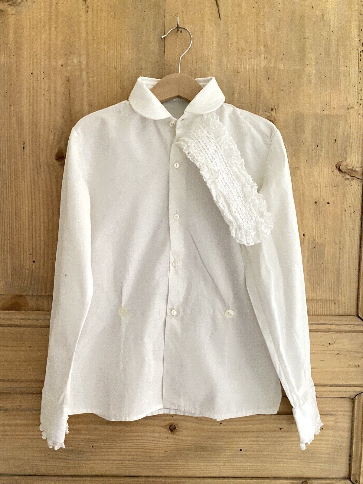 Vintage French cotton CEREMONY FRILLED child SHIRT JABOT c1960