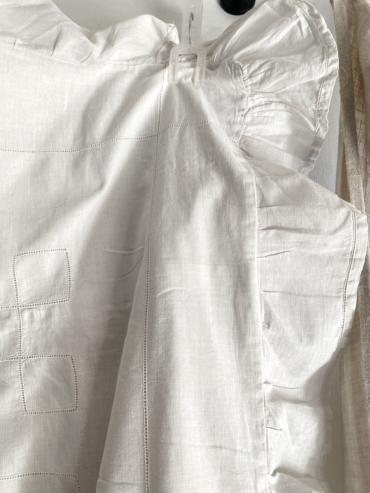 Vintage French cotton DUVET COVER openworks RUFFLES c1930