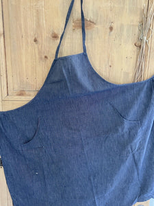 Antique French INDIGO WORK WEAR APRON LINEN COTTON chambray c1900