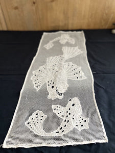 Antique French EYELET embroidered cotton FILET LACE panel curtain CARP c1920