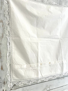 Antique French EMBROIDERED linen  FIL PILLOW SHAM lace TRIM CC mono c1900