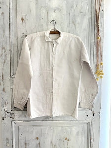 Rare antique French SHORT man front bib WORK WEAR COTTON pintucks SHIRT  c1880