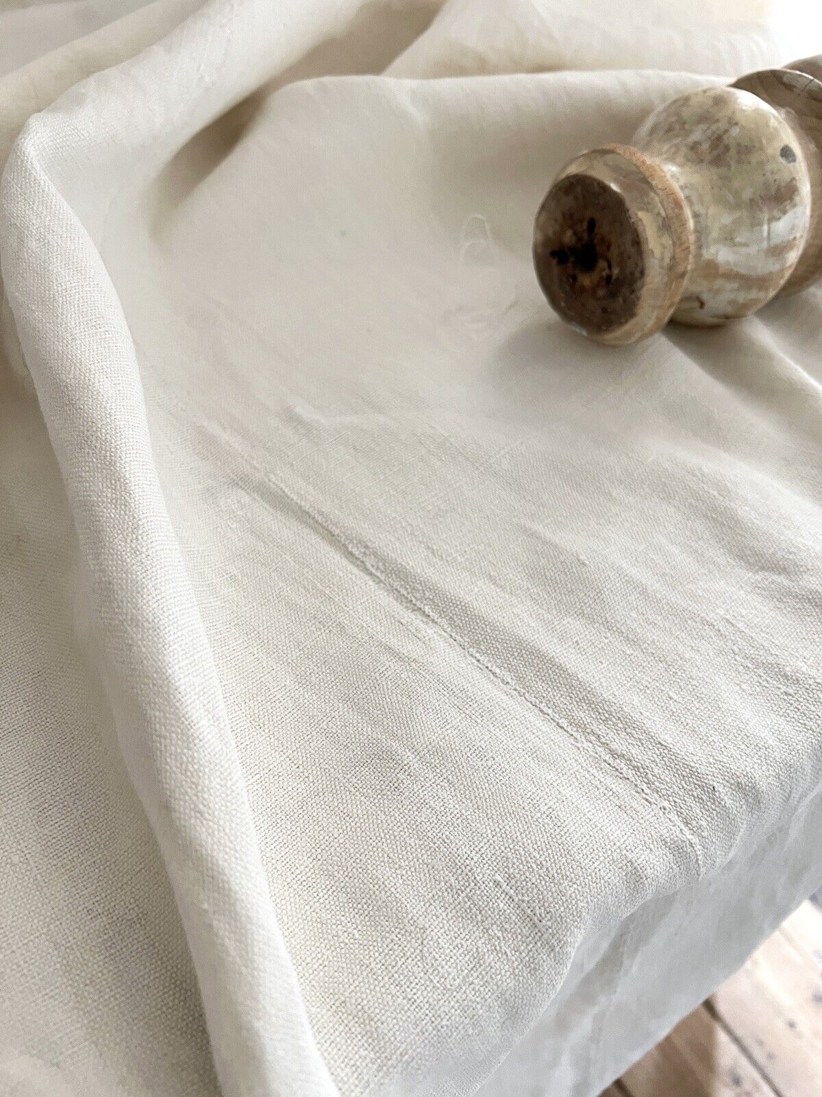 Rare PRIMITIVE French HOMESPUN LINEN sheet AB m DOUBLE CENTRAL SEAM c1800