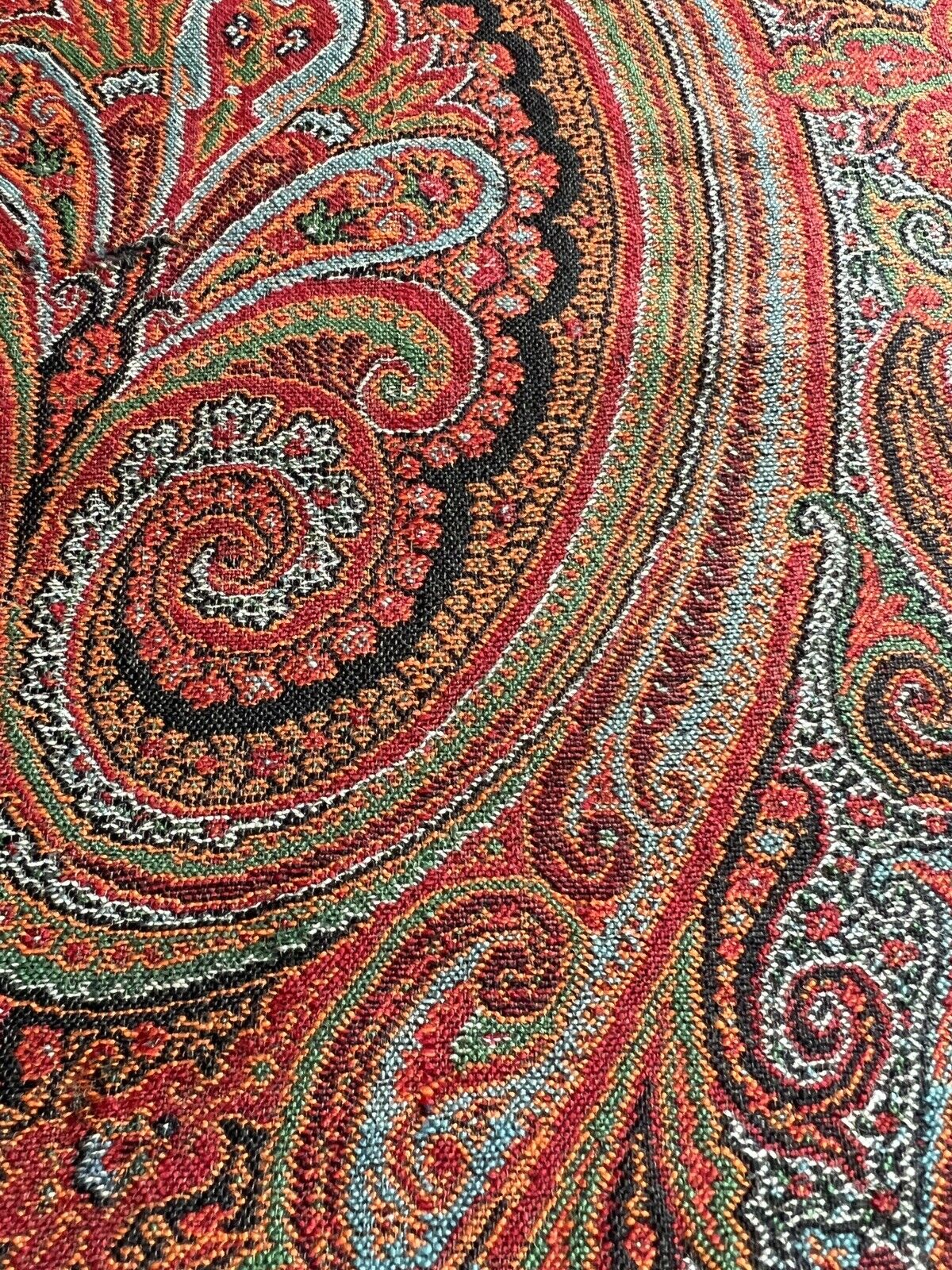 Stunning XXL antique VICTORIAN Kashmir PAISLEY piano WOOL SHAWL tablecloth c1880