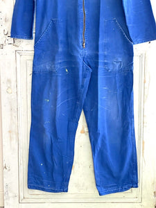 Vintage French large WORK WEAR overalls INDIGO blue cotton ZIP c1950