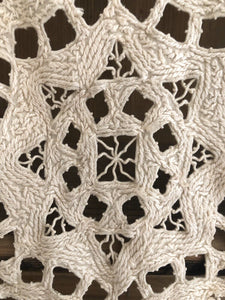 Pair vintage HEAVY French filet lace DOILY cotton PANEL napperon c1930