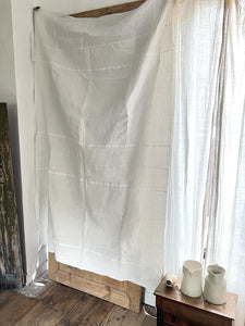 Antique French LINEN FIL PATCHED curtain DT mono c1900