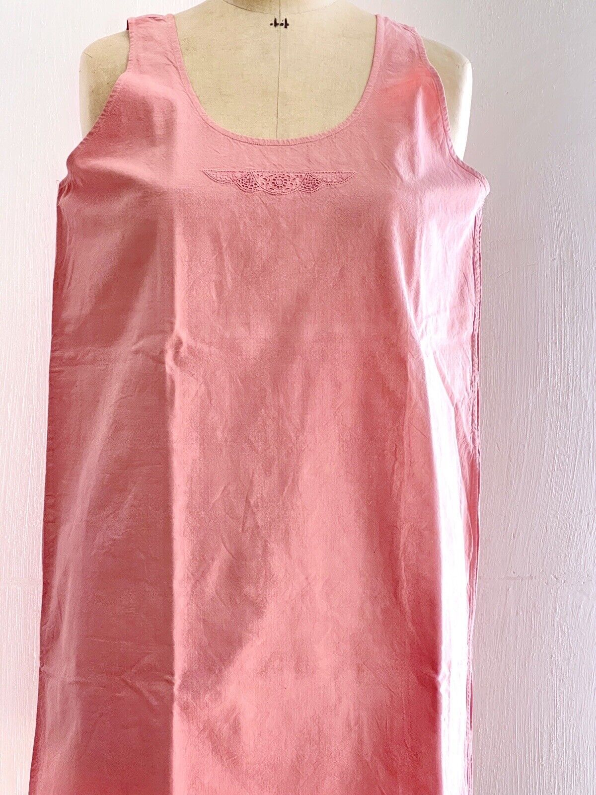 Vintage French PALE PINK DYED linen cotton nightshirt c1930