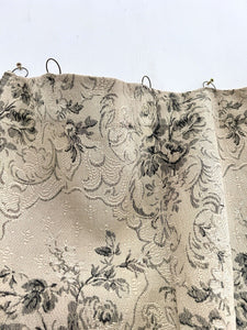 Antique French long DAMASK cotton FLORAL GREY beige CURTAIN drape c1910