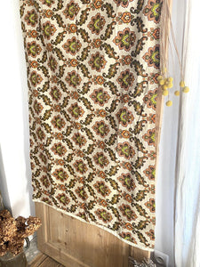 Vintage French FLORAL cotton CURTAIN INDIENNES green tones c1950