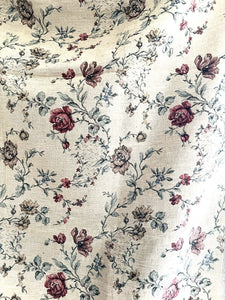 Vintage French HEAVY BOTANIC JACQUARD linen fabric ROSES panel UPHOLSTERY c1940