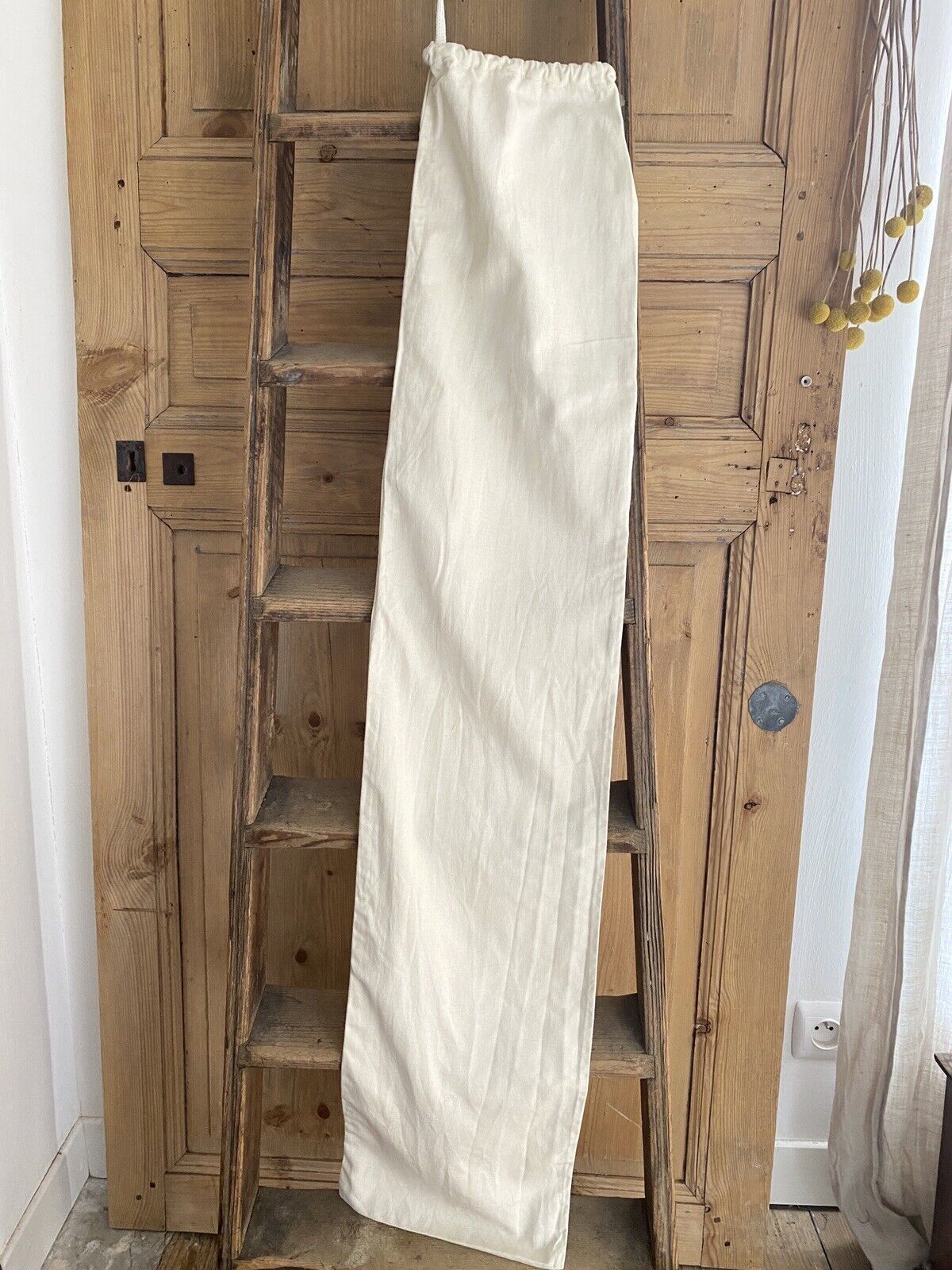 Vintage French LONG cotton BREAD BAG c1950