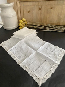 Set 6 antique French woman LINON embroidered HANDKERCHIEF LACE c1930