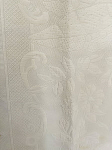 Antique LARGE French BRIDE PIQUE DE PROVENCE bed COVERLET LACE TRIM c1930