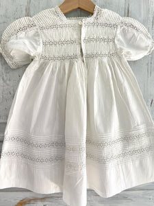 Vintage French ribbed COTTON child embroidered LACE dress DOLL c1930