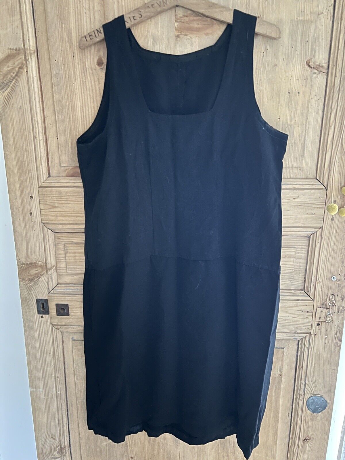 Vintage French PEASANT woman rayonne BLACK DRESS sleeveless c1950