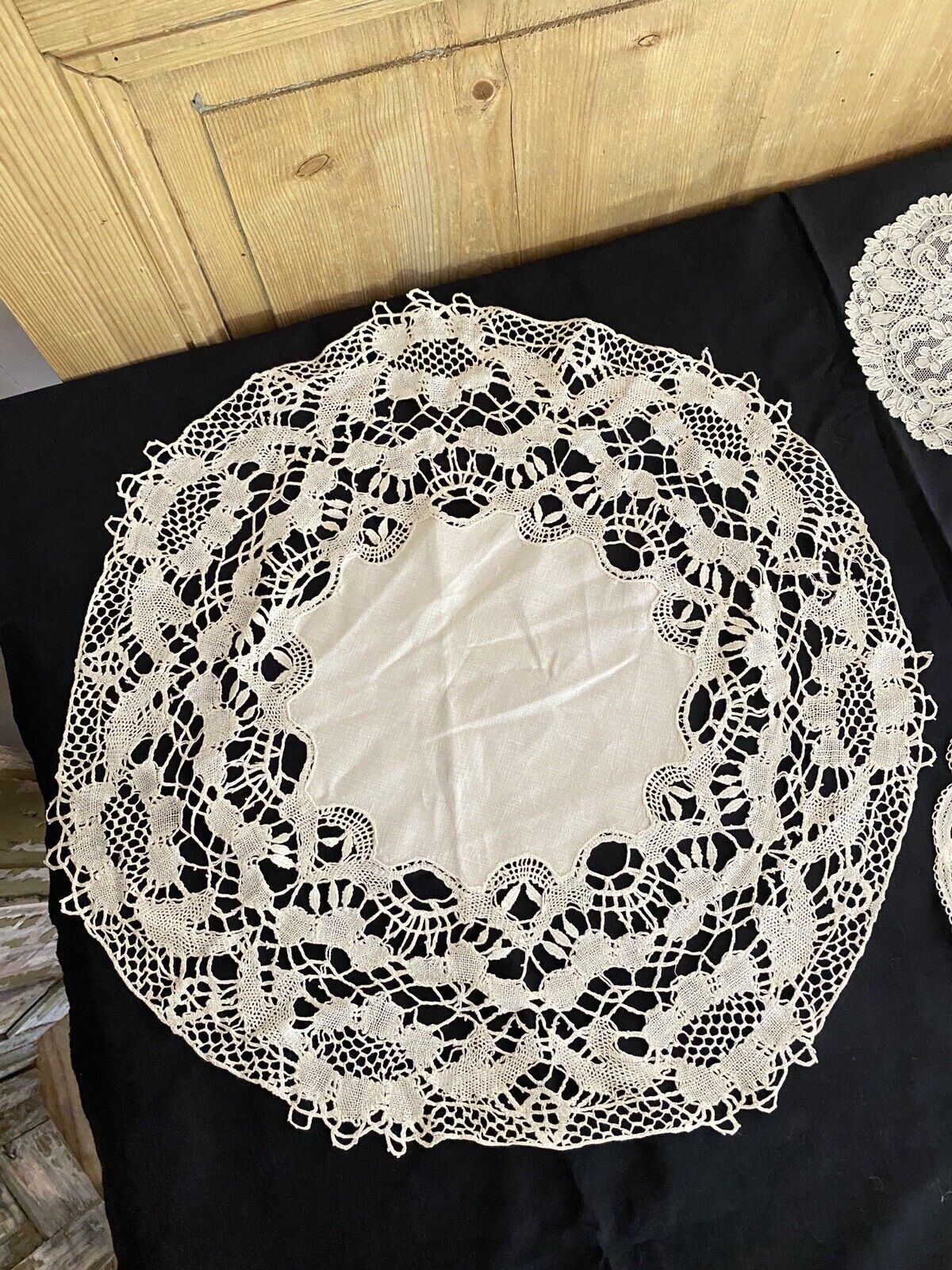 BUNDLE 5 LARGE vintage French FILET LACE DOILIES napperon CRAFT c1930