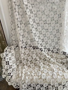 Vintage French floral FILET LACE BEDSPREAD c1930