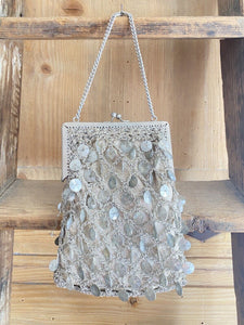 Vintage French EMBROIDERED silver SEQUIN BAG MINAUDIÈRE c1960