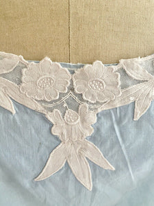 Antique French EMBROIDERED pale blue COTTON NIGHTSHIRT c1920