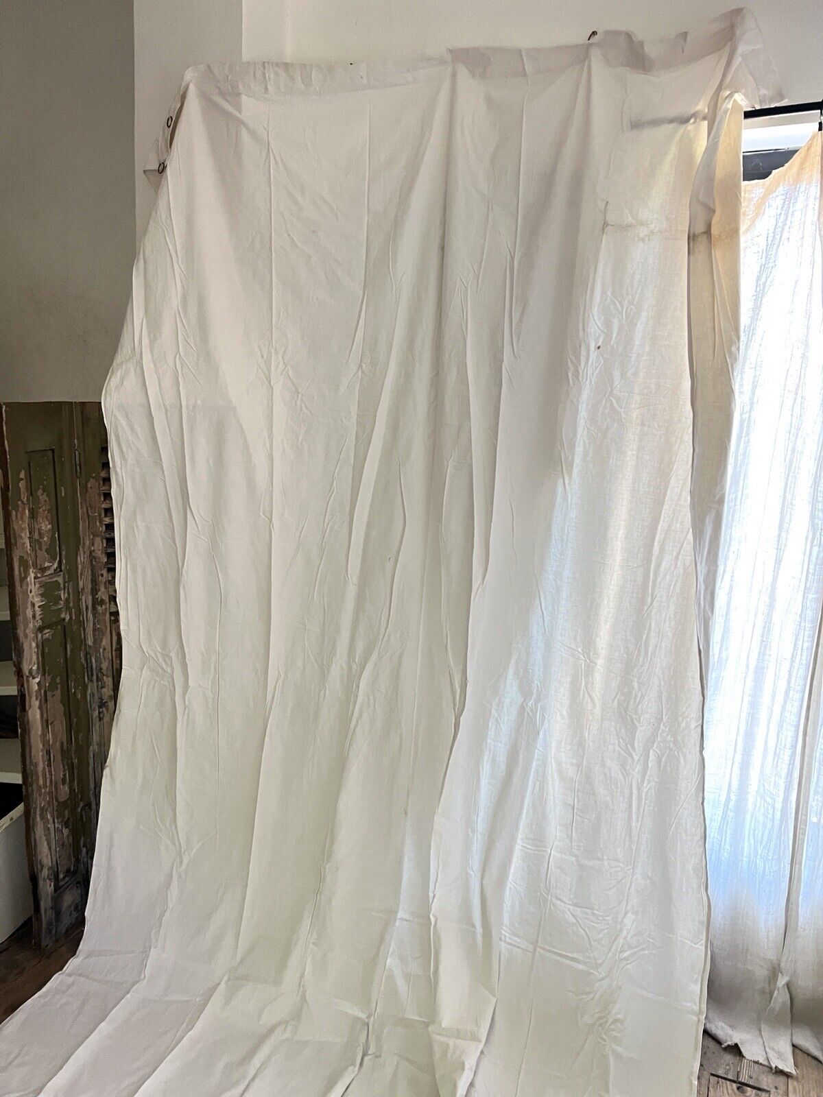 Rare antique French LARGE CONVENT linen cotton curtain c1900