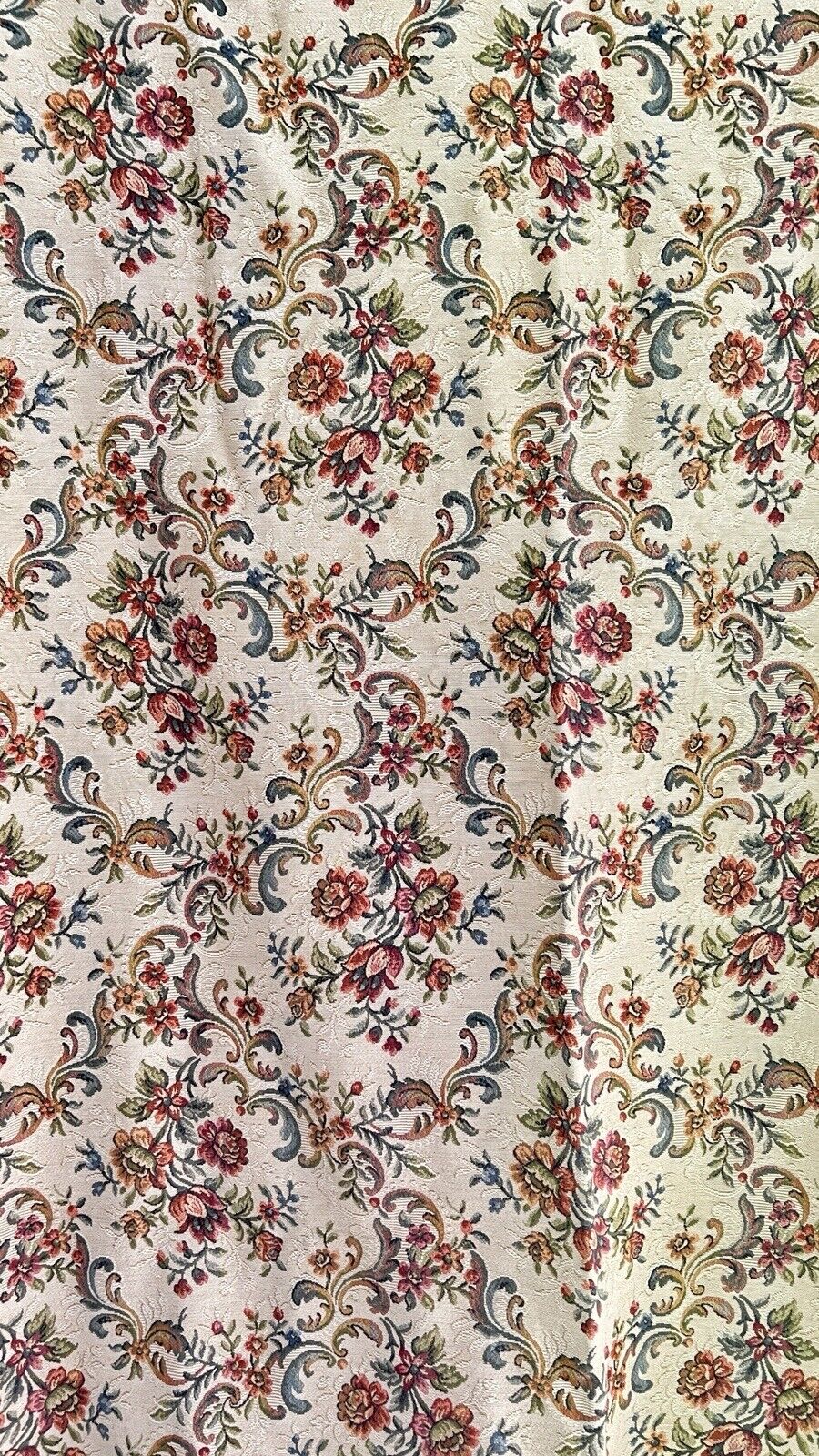 Vintage French FLORAL cotton BED COVERLET ruffles CRAMOISI RED FRILLS c1950