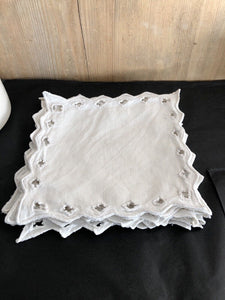 8 vintage French LINEN TEA NAPKINS doily mats OPENWORKS c1930