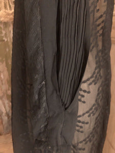 Art Deco long French woman DESHABILLE embroidered black SILK KIMONO c1930